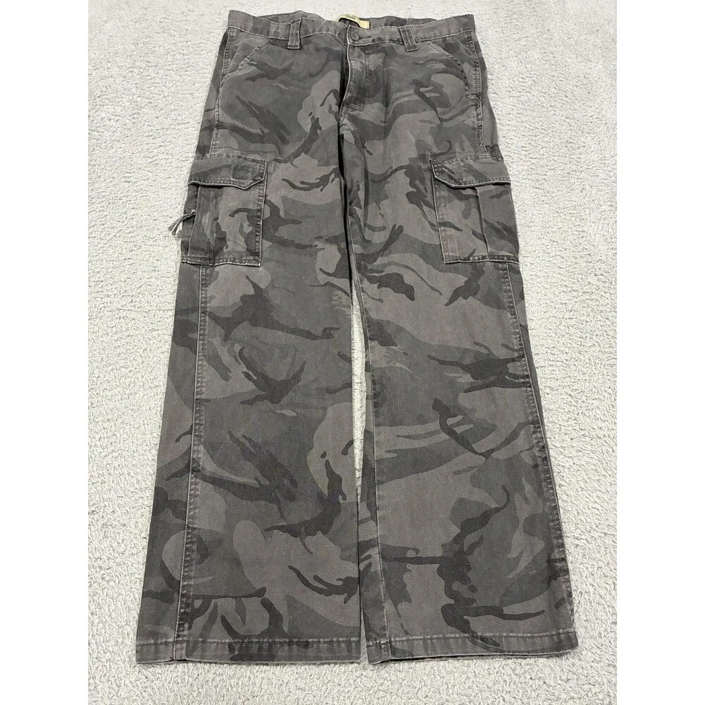 Wrangler Pants Mens 36x30 Gray Camo Cargo Utility Relaxed Fit Workwear